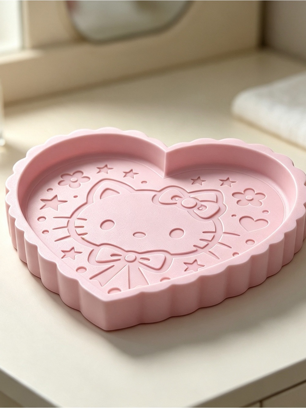 Cute Pink Heart-Shaped Kids Tray with Kitty Design